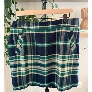 Tommy Hilfiger Cotton Plaid Mini Skirt Green Navy 14 Preppy Academia Fall Winter